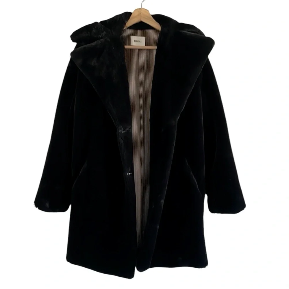 Nanushka Faux Fur Coat Longline Quiet Luxury Medium‎ Oversized Lined Black
